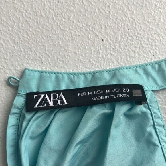 Zara Halter Top Powder Blue Tie-Back Bow Panel Fitted Sleeveless Keyhole Blouse - Picture 12 of 13